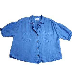 VELVET by GRAHAM & SPENCER Maria Woven Linen Camp Button Down Shirt Blue Sz XS
